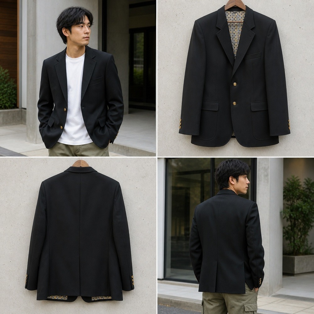 Vintage The Knack Wool Blazer Mens Black Gold Crest Buttons Union Made USA 42R